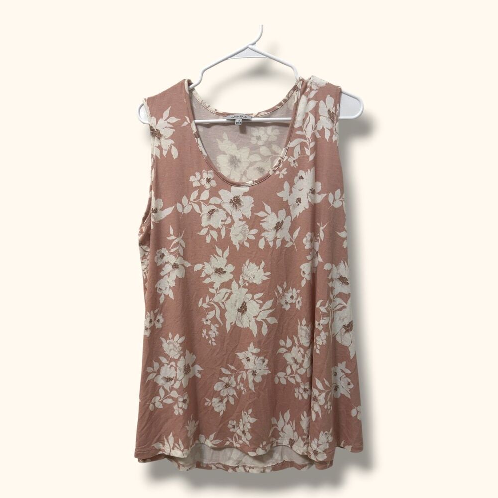 White Birch Tank Top Womens 1X Pink Floral Scoop Neck Sleeveless Casual Flowy
